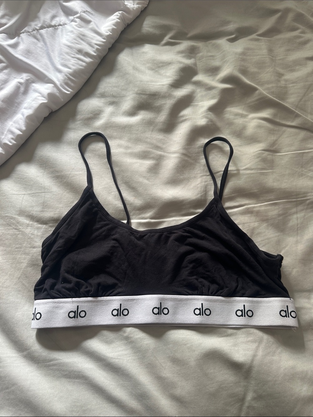 ALO Yoga Black Bralette with White Logo Band